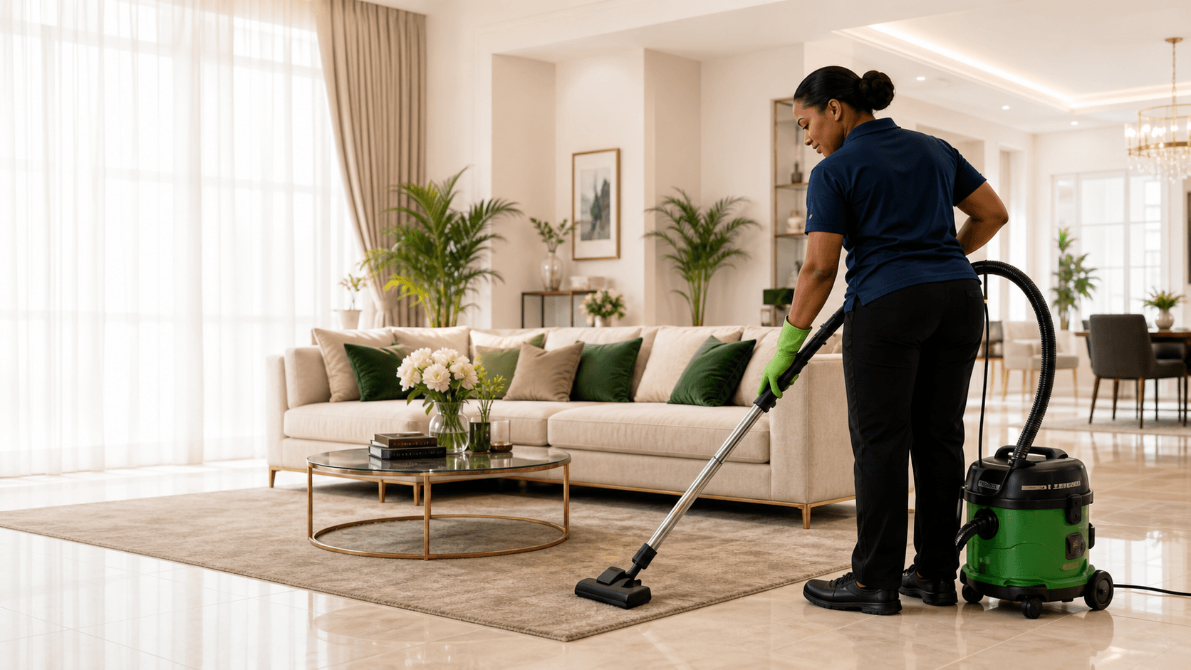 Super Way cleaner vacuuming a bright living room